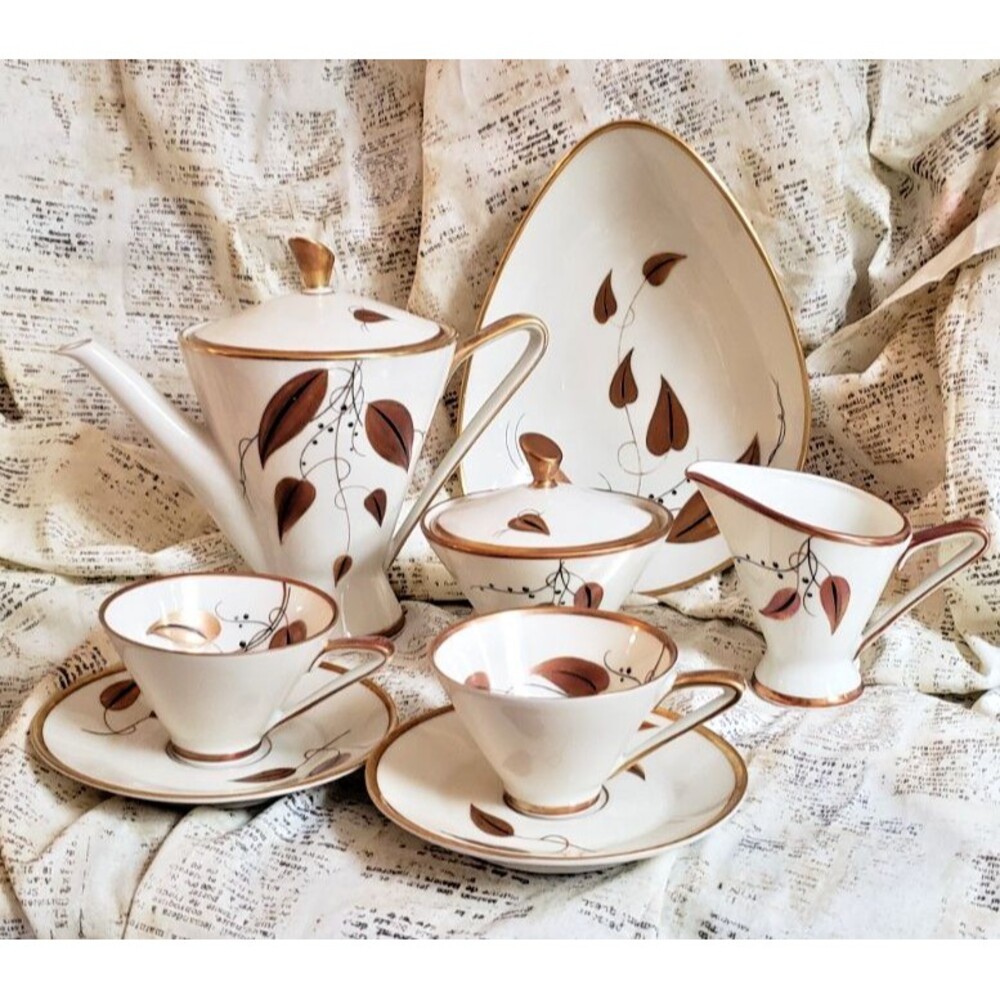 Vintage Alka Bavaria Goldblatt Coffee Set - Mid Century Modern Gold Leaf 1950s